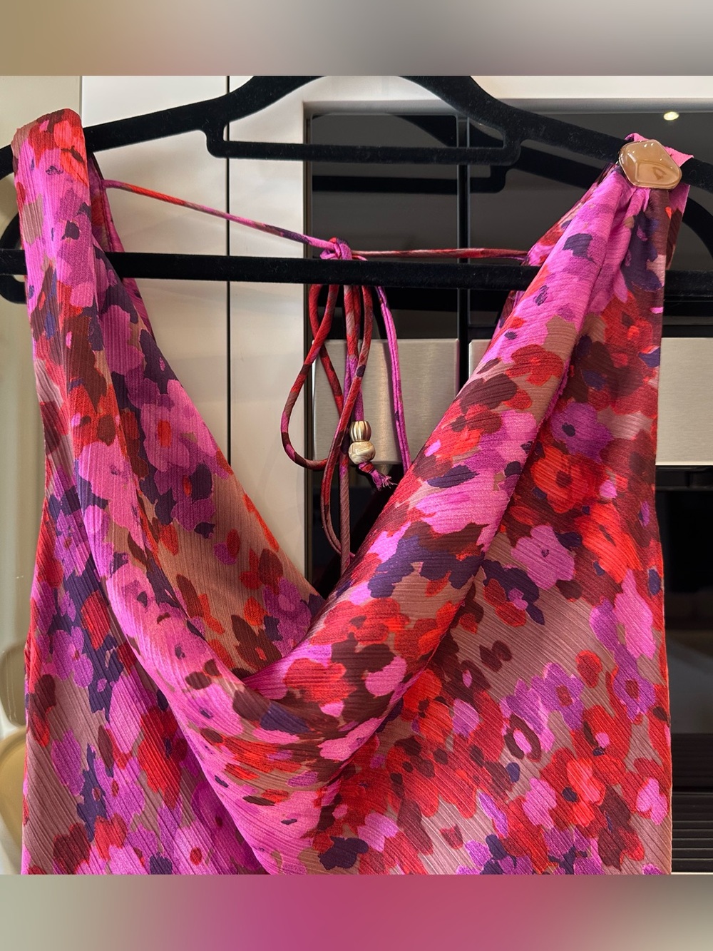 Zara NWT Floral Print Cowl Neck Brooch Open Lace Toe Up Back Midi Maxi (Small) - Picture 11 of 16